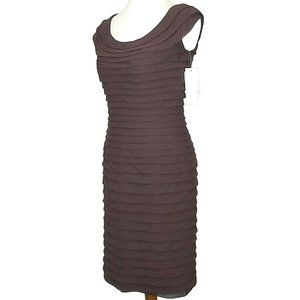 Adrianna Papell Womens Brown Metal Tiered Ruffle Formal Sleeveless Sheath Dress